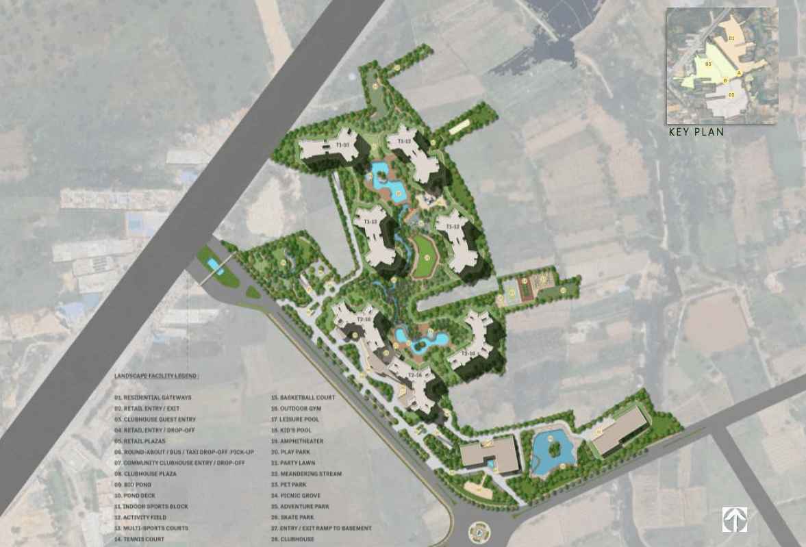 Prestige Holland master plan showing residential towers, green spaces, and amenities layout
