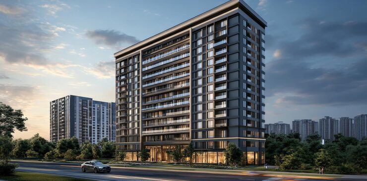 Artist's impression of office towers, shown for Prestige Tech Park 5
