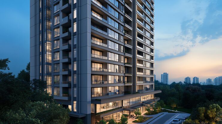 Artist's impression of apartment towers, shown for Prestige Hennur