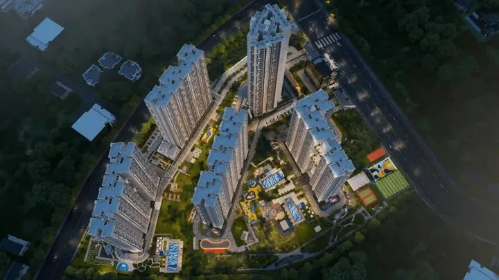 Artist's impression of township with towers and open space, shown for The Prestige City Sarjapur