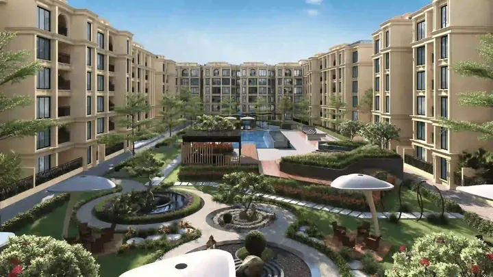 Artist's impression of township with towers and open space, shown for Prestige Highland Hideaway